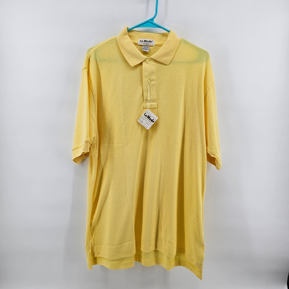 La Mode Polo Shirt Mens XL Yellow Vintage Short Sleeve Golfers Cut New With Tags